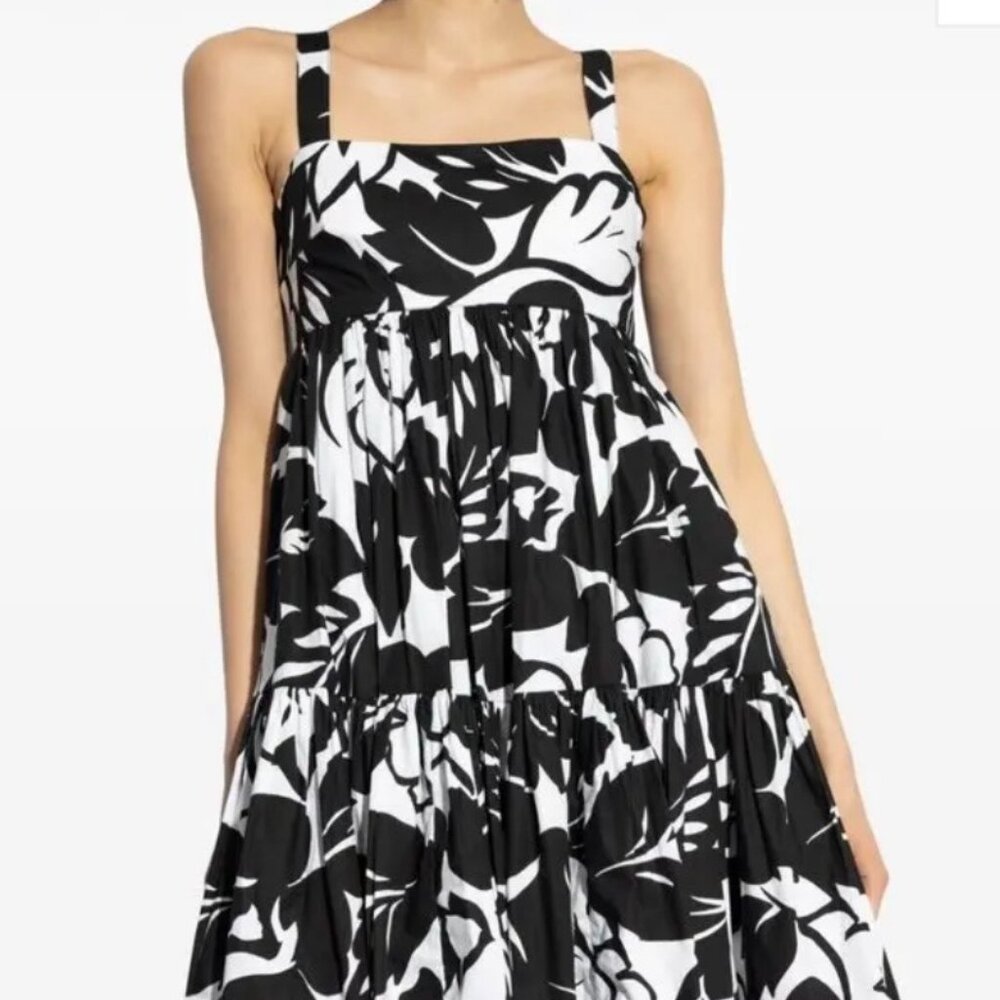 Kate Spade tropical foliage black white breezy coastal summer dress